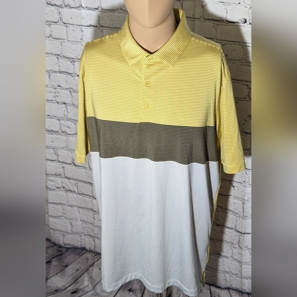 Levelwear Polo Shirt Men's‎ L Stripped Yellow/Black/White Short Sleeve Shirt
